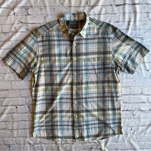 Eddie Bauer Mens Short Sleeve Button Down Shirt Indian Madras Large Plaid Summer